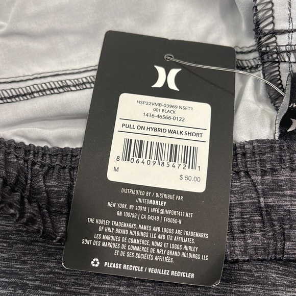 Hurley Mens Pull On Hybrid Walk Short Size Medium Charcoal Gray NWT - Picture 8 of 8